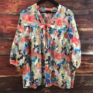 Lane Bryant sheer blouse top floral 22 24 plus Sz